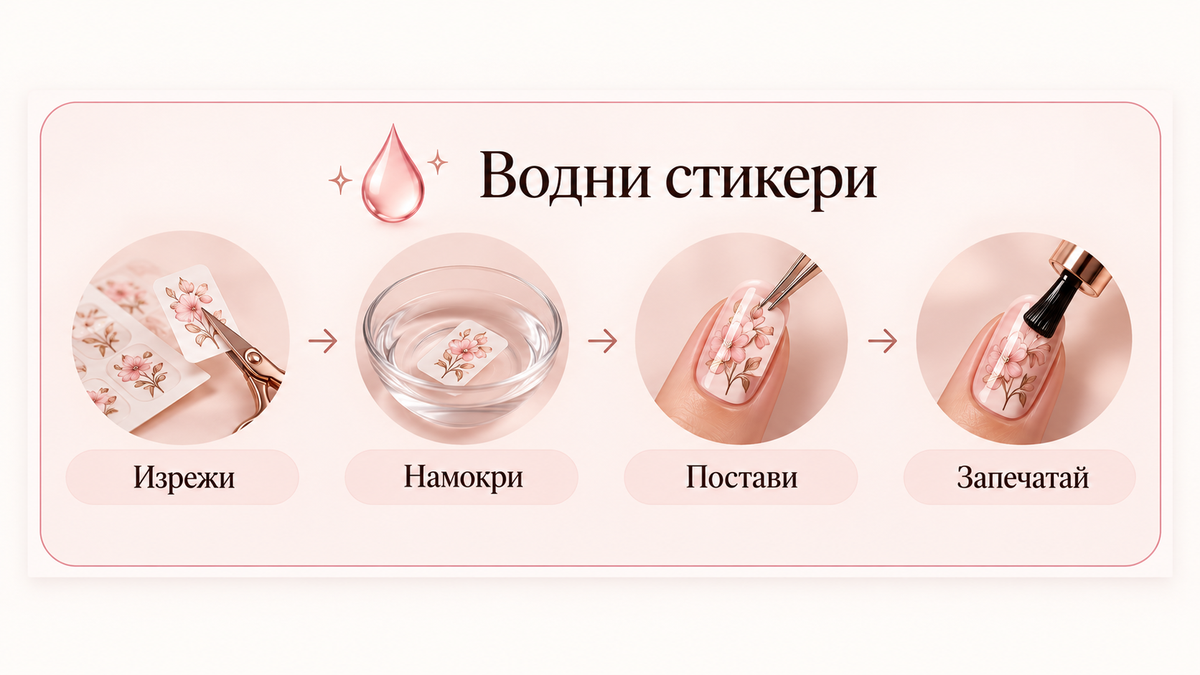 Как се поставят водни стикери за маникюр?