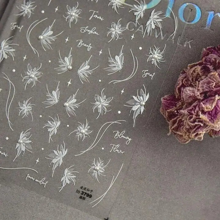 Стикер 5D-to3799 с бели цветя и перли